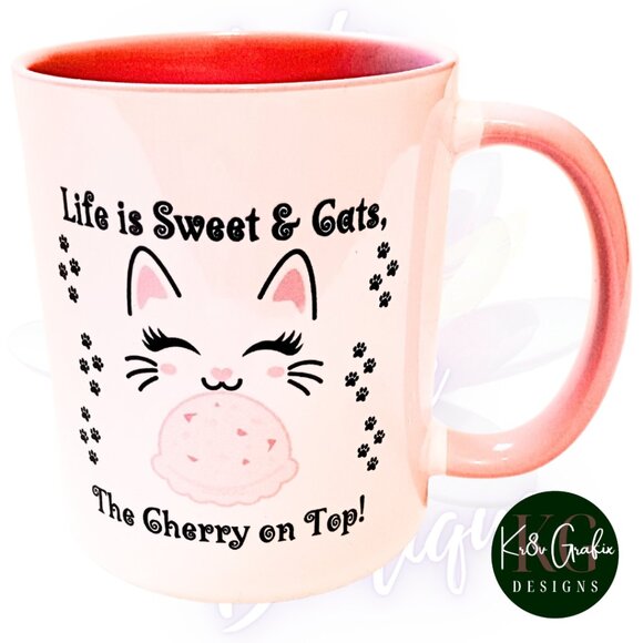 Kr8v Grafix Coffee Tea Cocoa Cats Life is Sweet Quote Ceramic Mug Cup - Picture 6 of 13